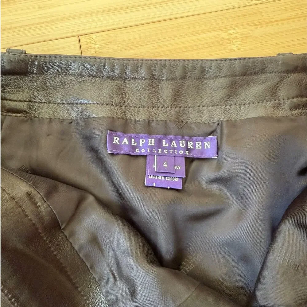 Vintage Ralph Lauren Collection Soft Brown Lamb Leather Pencil Mini Skirt Size 4